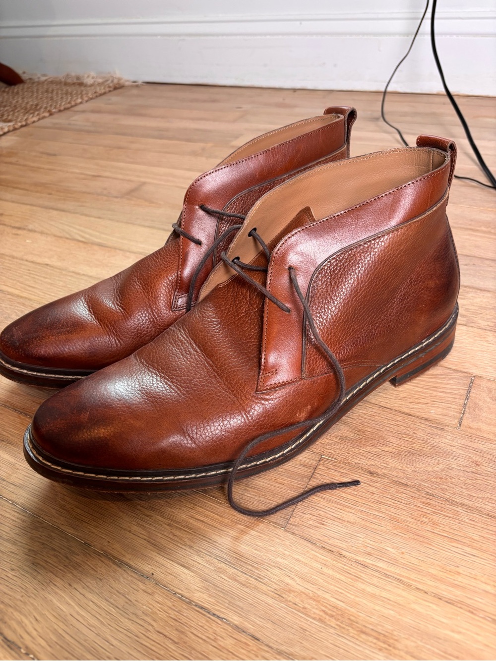 Cole Haan Men’s 11.5W Brown Leather Chukka Boots Burnished Toe Ankle Boots